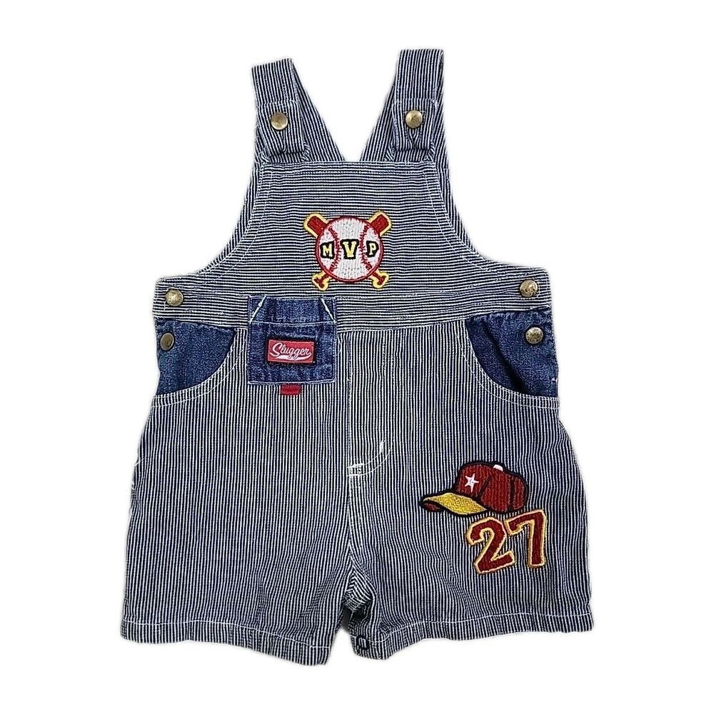 VTG Little Slugger Baseball Short Overalls Size 6-9M Pin Stripe Shortalls RARE A